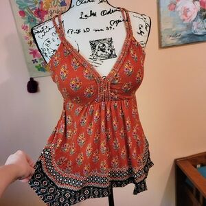 NWT American Rag Womens Printed Bandana Asymmetrical-Hem Babydoll  Top, Red, S